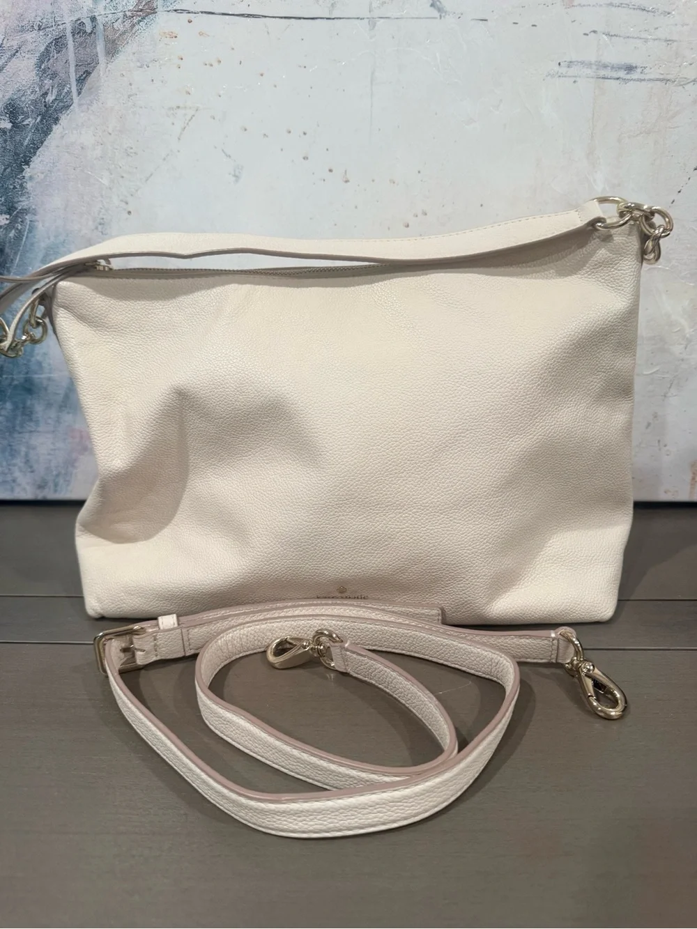 Kate spade New York Saffiano Leather Crossbody Shoulder Hobo Bag Cream Color